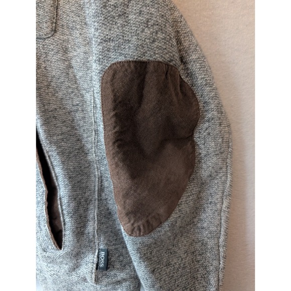 HUGO BOSS Men's Gray Full Zip Jacket Lined Elbow Patch 100% Cotton Designer Med - Picture 6 of 16